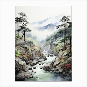 Shosenkyo Gorge In Yamanashi, Japanese Brush Painting, Ukiyo E, Minimal 2 Canvas Print