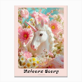 Toy Unicorn Surrounded By Flowers 2 Poster Canvas Print