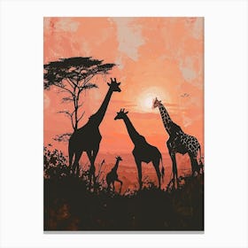 Giraffe Red Sunset Silhouette 3 Canvas Print