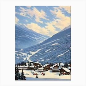 Les Arcs, France Ski Resort Vintage Landscape 3 Skiing Poster Canvas Print