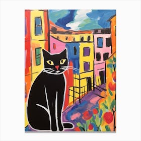 Painting Of A Cat In Milan Italy Canvas Print