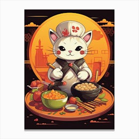 Kawaii Cat Drawings Cooking 3 Canvas Print