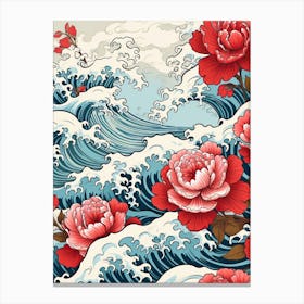 Great Wave With Camellia Flower Drawing In The Style Of Ukiyo E 1 Canvas Print