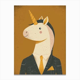 Unicorn In A Suit & Tie Mustard Muted Pastels 1 Canvas Print