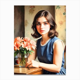 Girl With Flowers 6 Canvas Print