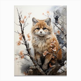 Little Animal, Japanese Brush Painting, Ukiyo E, Minimal 2 Canvas Print