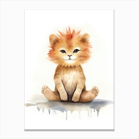Practicing Yoga Watercolour Lion Art Painting 4 Canvas Print