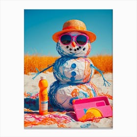 Snowman On The Beach 2 Canvas Print