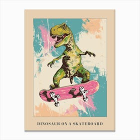 Mustard Tones Dinosaur On A Skateboard 1 Poster Canvas Print