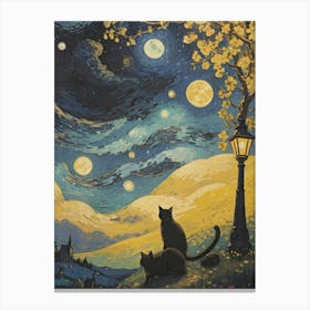 Van Gogh Paint Cat Starry Night Canvas Print