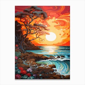 Coral Beach Australia At Sunset, Vibrant Painting 14 Canvas Print