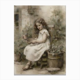 Little Girl In Garden Canvas Print