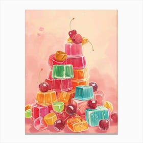 Rainbow Fruity Jelly Cubes Stacked Retro Illustration Canvas Print