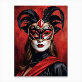 A Woman In A Carnival Mask, Red And Black (19) Canvas Print