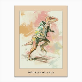 Pastel Dinosaur Going For A Run Poster Canvas Print