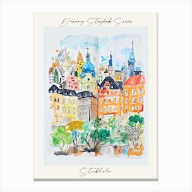 Poster Of Stockholm, Dreamy Storybook Illustration 2 Canvas Print