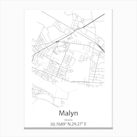 Malyn,Ukraine Minimalist Map Canvas Print