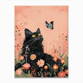 Black Cat With Butterfly 1 Canvas Print