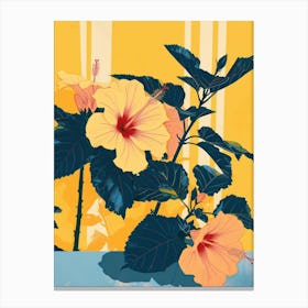 Hibiscus Flowers On A Table   Contemporary Illustration 3 Canvas Print
