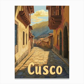 Aihrgdesign A Retro Travel Poster For Cusco Featuring The Anc D37035ba 9067 43ee 9342 Fe41436fc208 0 Canvas Print