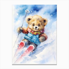 Skiing Teddy Bear Painting Watercolour 2 Canvas Print