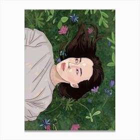 Girl in flowers, Sunshine (dark hair) Canvas Print