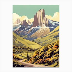 Torres Del Paine Circuit Chile 3 Vintage Travel Illustration Canvas Print