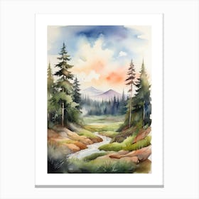 Taiga watercolor landscape, high quality watercolor forest background.22 Canvas Print