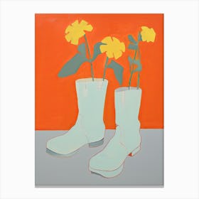 A Painting Of Cowboy Boots With Yellow Flowers, Pop Art Style 5 Canvas Print