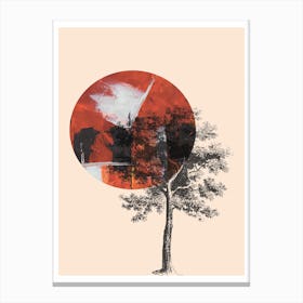 Red Moon with Black Tree Canvas Print