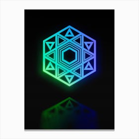 Neon Blue and Green Abstract Geometric Glyph on Black n.0423 Canvas Print