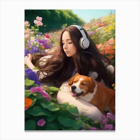 Dreamshaper V7 A Woman With Long Hair Was Relaxing In A Flower 1 Canvas Print