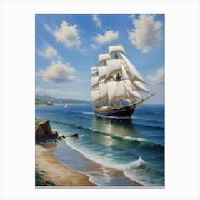 Sailing ship on the sea, oil painting 2 Canvas Print