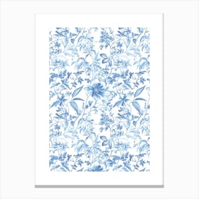 Blue And White Floral Wallpaper Canvas Print