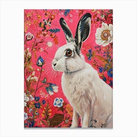 Floral Animal Painting Arctic Hare 4 Canvas Print