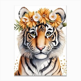 Baby Tiger Flower Crown Bowties Woodland Animal Nursery Decor (10) Canvas Print