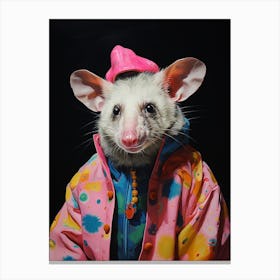  A Possum Wearing Stereotypical French Clothing Vibrant Paint Splash 2 Canvas Print