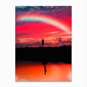 Silhouettes And Rainbow Canvas Print