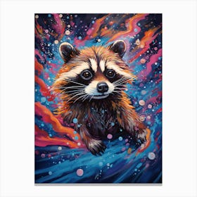 A Swimming Raccoon Vibrant Paint Splash 1 Canvas Print