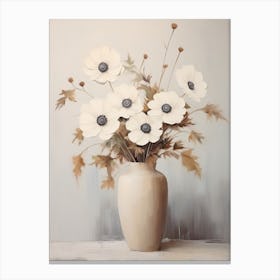 Anemone, Autumn Fall Flowers Sitting In A White Vase, Farmhouse Style 3 Canvas Print