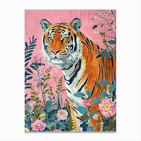 Floral Animal Painting Bengal Tiger 1 Canvas Print
