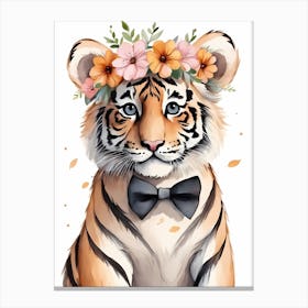 Baby Tiger Flower Crown Bowties Woodland Animal Nursery Decor (28) Canvas Print