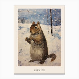 Vintage Winter Animal Painting Poster Chipmunk 2 Canvas Print