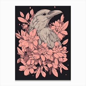 Crow In Flowers Canvas Print