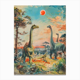 Dinosaur In Jurassic Landscape Vintage Illustration 1 Canvas Print