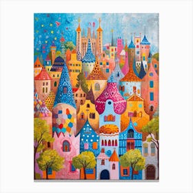 Kitsch Colourful Barcelona 3 Canvas Print