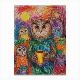 Owls And Coffee Canvas Print