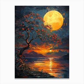 A Full Moon Illuminates A Vibrant, Colorful Landscape Lienzo