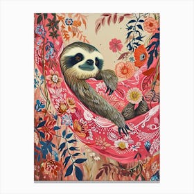 Floral Animal Painting Sloth Canvas Print