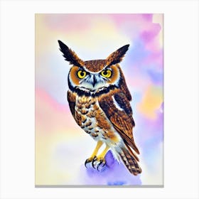 Great Horned Owl Watercolour Bird Canvas Print